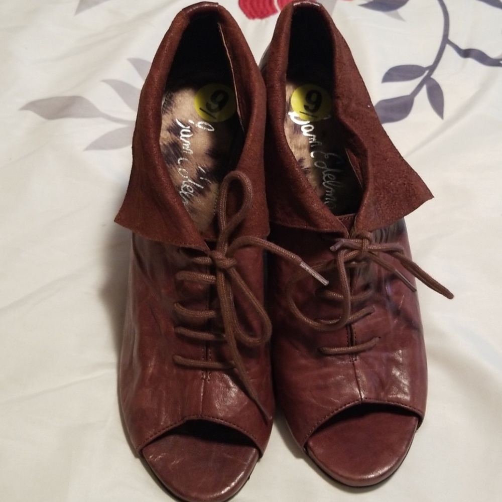 Leather Lace Up Peep Toe Wedge Heel (24 HOUR SALE)